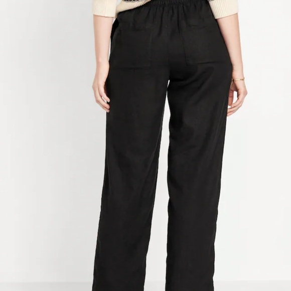 NWT OLD NAVY High-Waisted Linen-Blend Straight Pants Color: BLACK - Picture 4 of 5
